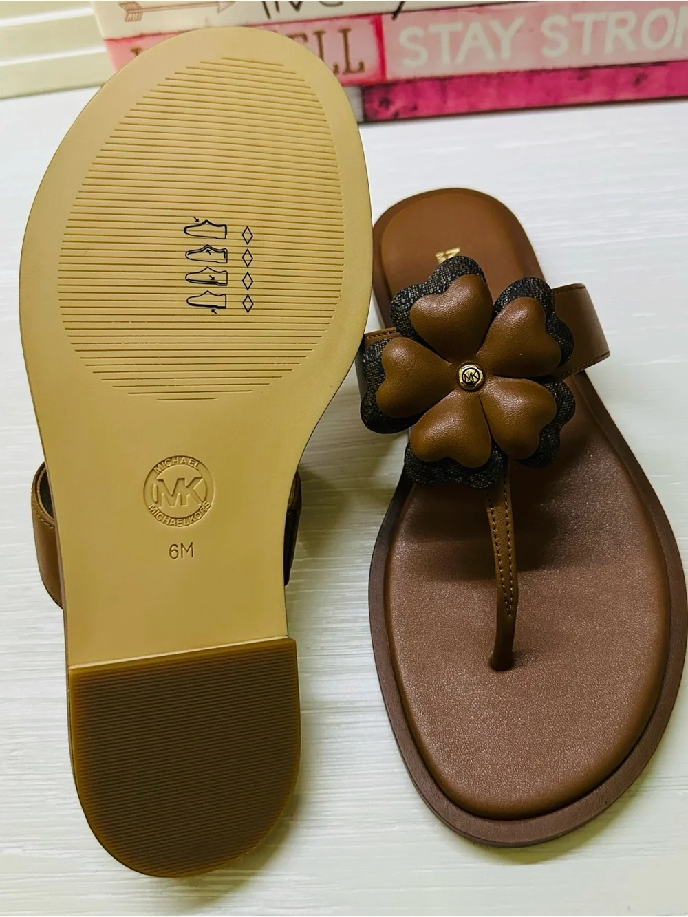 Michael Kors Callie Embellished Signature Logo Trim Thong Sandal